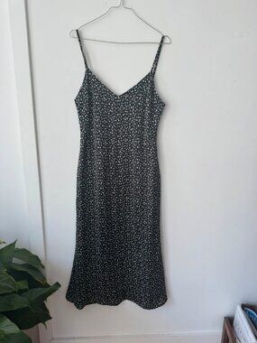 Black White Polka Dot Midi Slip Dress S